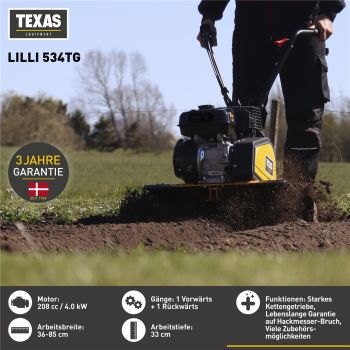 TEXAS Profi Gartenfräse Motorhacke Bodenhacke Benzin Lilli 534TG bis 85cm 208cm³
 