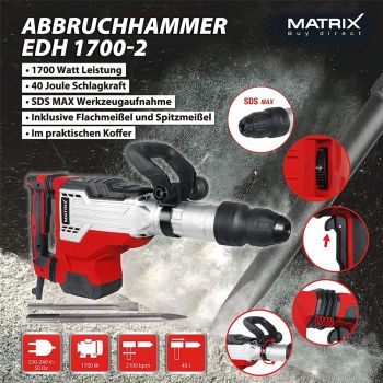 MATRIX Abbruchhammer Meißelhammer Stemmhammer EDH 1700-2 SDS Max *2.WAHL* 