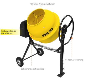 GÜDE GBM 160 Betonmischer Mörtelmischer Zementmischer Betonmischmaschine 