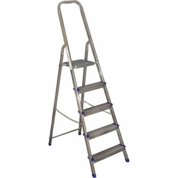 ALPFA Haushaltsleiter 5 Stufen Alu Aluminium Leiter Treppe 2,8m Arbeitshöhe 