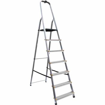 ALPFA Haushaltsleiter 7 Stufen Alu Aluminium Leiter Treppe 3,24m Arbeitshöhe 