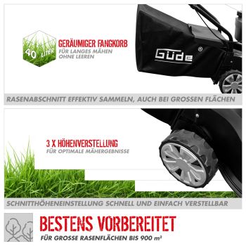 GÜDE Benzin Rasenmäher Mäher 41 cm Schnittbreite Grasmäher ECO WHEELER 412.2 P 