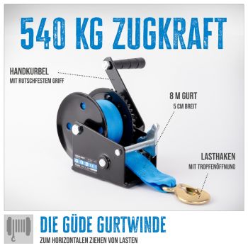 GÜDE Gurtwinde GGHW 540/8 540kg Zugkraft | 8 Meter Länge | 5cm Breit 