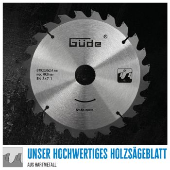 GÜDE Holzsägeblatt HM 190x30 mm - 24 Zähne - Ersatzblatt Sägeblatt 