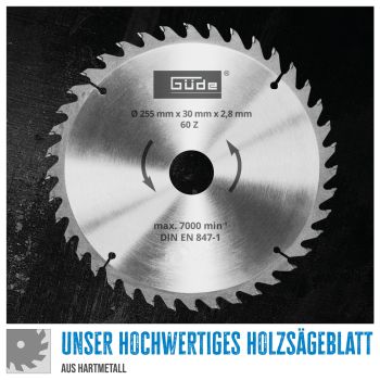 GÜDE Holzsägeblatt HM 255x30 mm - 60 Zähne - Ersatzblatt Sägeblatt