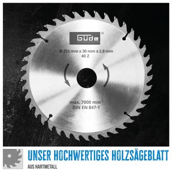 GÜDE Holzsägeblatt HM 255x30 mm - 40 Zähne - Ersatzblatt Sägeblatt