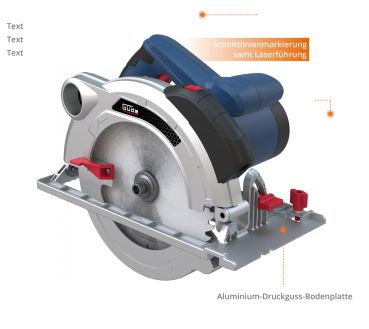 GÜDE Handkreissäge HKS 65-1500 L mit Laser und Softgrip für präzises Arbeiten 