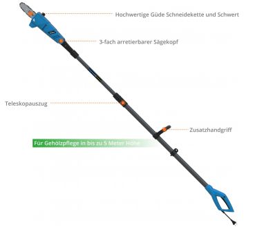 GÜDE Astkettensäge GAK 7118.1 Teleskop Hochentaster Astsäge Baumsäge 300 cm 30° 