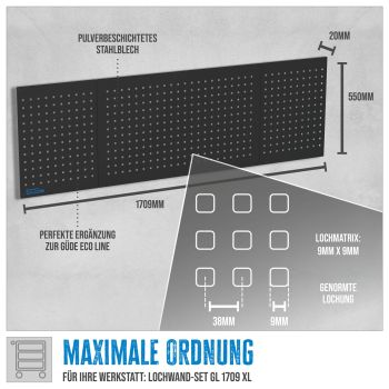 GÜDE Lochwand Set GL 1709 XL Rückwand 3-teilig Werkzeughalter 9x9 Lochmatrix 