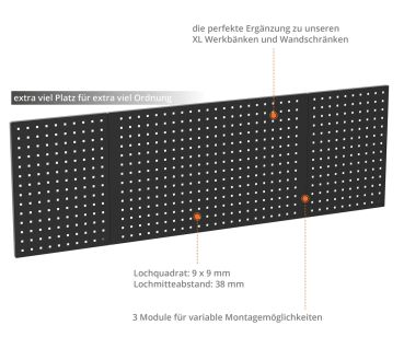 GÜDE Lochwand Set GL 1709 XL Rückwand 3-teilig Werkzeughalter 9x9 Lochmatrix 