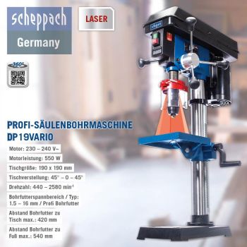 SCHEPPACH DP19 VARIO Tischbohrmaschine Standbohrmaschine Ständerbohrmaschine 