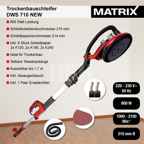 MATRIX Trockenbauschleifer Langhals Wandschleifer DWS 710 800W ***2.WAHL*** 