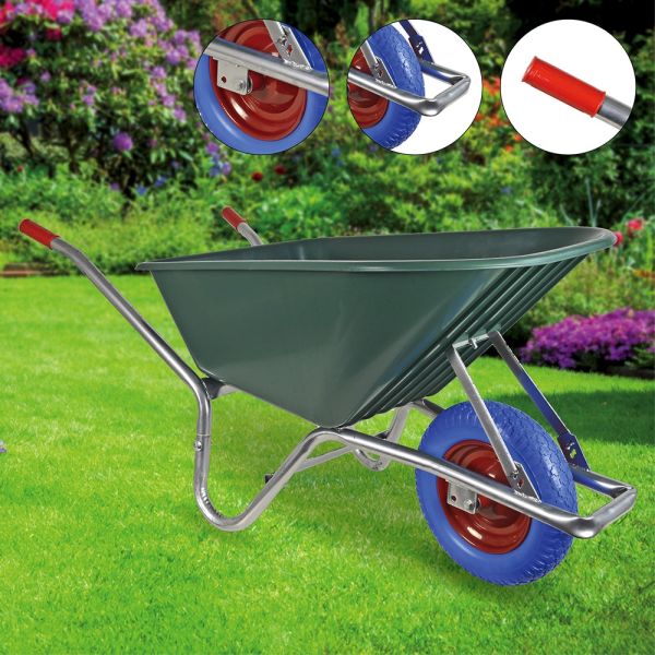 BPA Schubkarre pannensicher Vollgummirad Bauschubkarre Gartenkarre 100l PP Mulde  