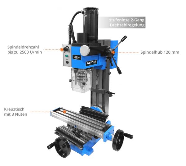 GÜDE GBF 550 Mini Bohrmaschine Tischbohrmaschine Fräsmaschine Säulenbohrmaschine 