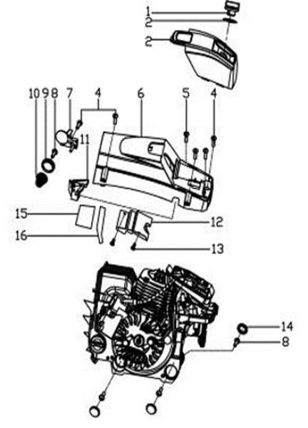 MATRIX Ersatzteil obere Abdeckung für Benzin Kettensäge Motorsäge MCS 46-45 