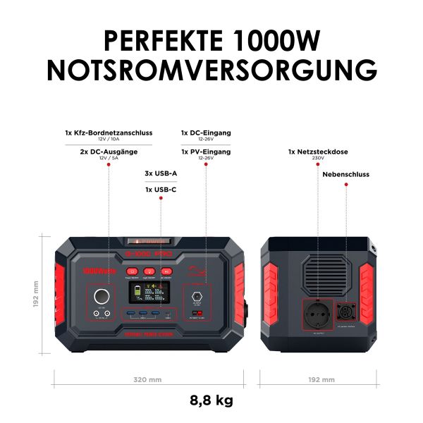 iPower Powerstation Power Station Stromerzeuger Notstromaggregat G-1000Pro 1180W 