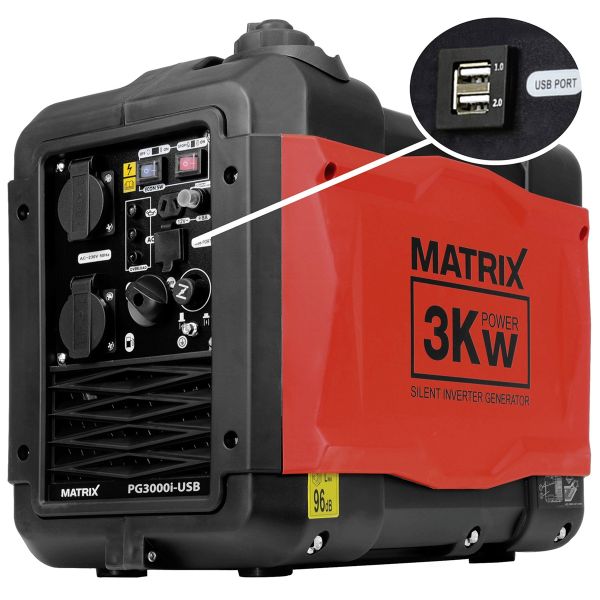 MATRIX Inverter Notstromaggregat Stromerzeuger Benzin 3300W PG3000i-USB 149cm³ 