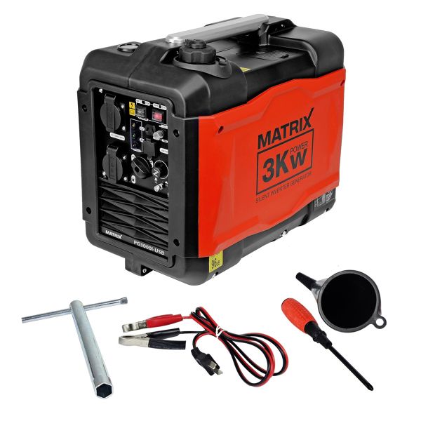 MATRIX Inverter Notstromaggregat Stromerzeuger Benzin 3300W PG3000i-USB 149cm³ 