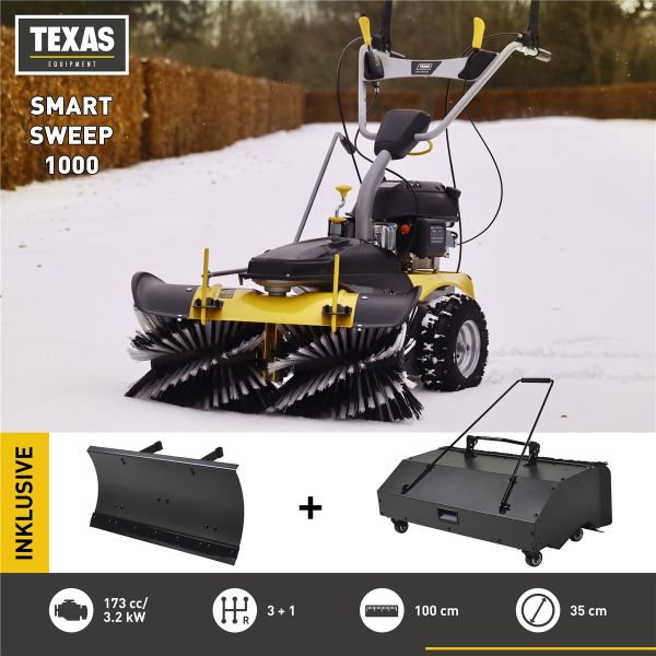 TEXAS Smart Sweep 1000 SET 100cm Kehrmaschine Benzin Schneeschieber Laubsammler 