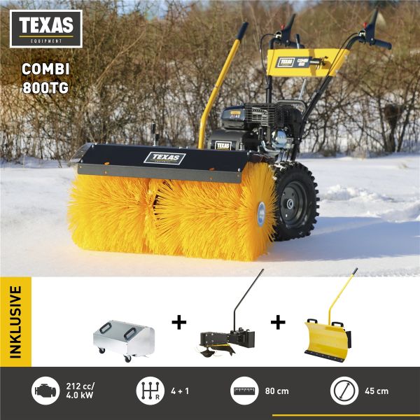 TEXAS Kehrmaschine Benzin Schneeräumer Schneeschild Laubsammler Combi 800TG 5in1 