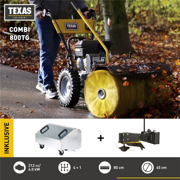 TEXAS Kehrmaschine Benzin Schneeräumer Grastrimmer Laubsammler Combi 800TG 4in1 