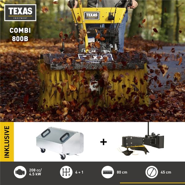 TEXAS Combi 800B 4in1 Benzin Kehrmaschine Schneeräumer Grastrimmer Laubkehrer 