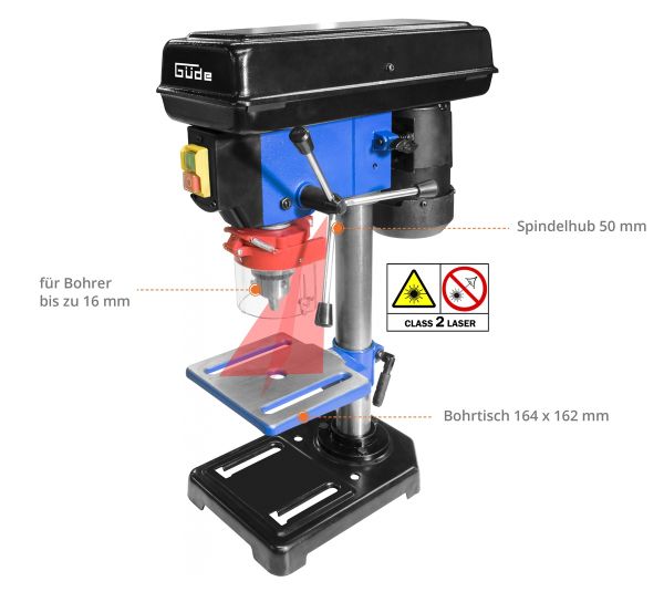 GÜDE Tischbohrmaschine Ständerbohrmaschine Bohrmaschine GTB 16 LASER 550 Watt 