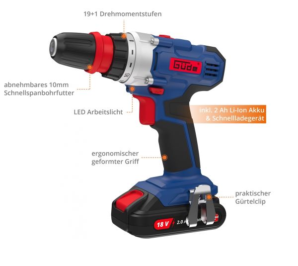 GÜDE Akku Bohrschrauber Bohrmaschine Akkuschrauber BS 18-201-30K II inkl Akku 