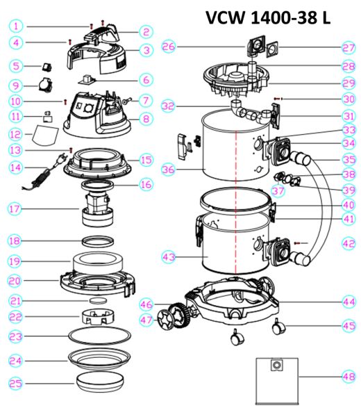 MATRIX Ersatzteil Klemmsatz Deckel für Nass und Trockensauger VCW 1400-38 L 