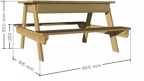 SOULET Picknicktisch mit Sandkasten Holztisch Spieltisch Kiefernholz Gartentisch 