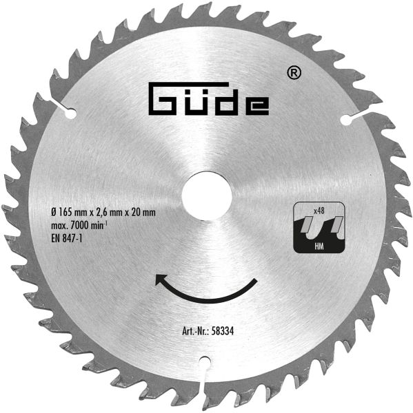 GÜDE Holzsägeblatt HM 165x20 mm - 48 Zähne - Ersatzblatt Sägeblatt