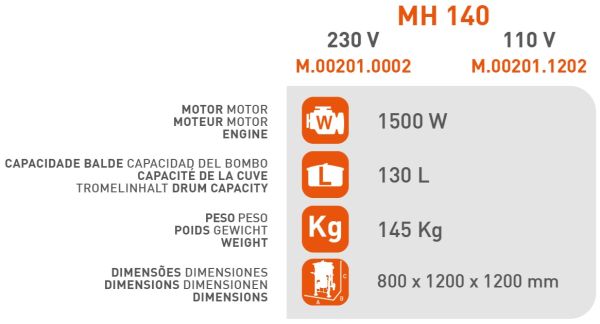 SIRL MH140 Profi Betonmischer 230V Zwangsmischer Betonmischmaschine 130L 145kg 