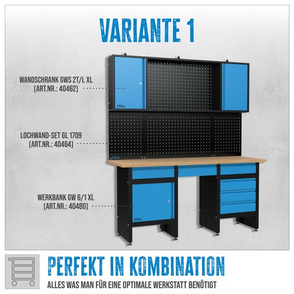 GÜDE Lochwand Set GL 1709 XL Rückwand 3-teilig Werkzeughalter 9x9 Lochmatrix 