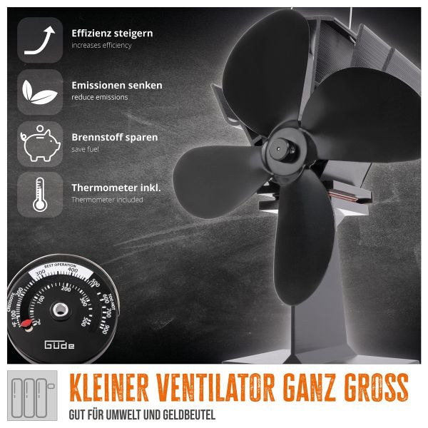 GÜDE Ofenventilator OV 4F Ventilator Ofen Heizungslüfter Lüfter Selbstantrieb 