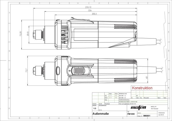 MAFELL FM 1000 Fräsmotor Schleifmotor Geradeschleifer CNC Spindel Fräser 