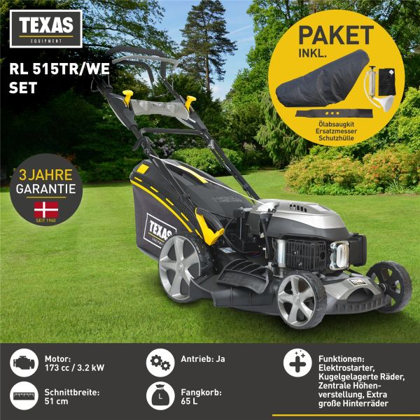 TEXAS Profi Benzin Rasenmäher mit Antrieb E-Start 51cm 173cm³ RL 515TR/WE 4in1 