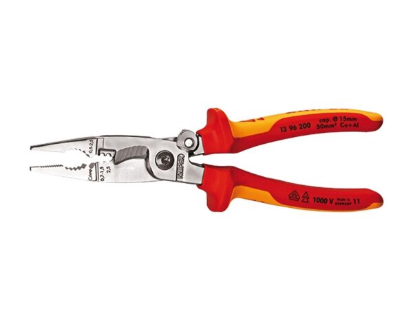 KNIPEX VDE-Installationszange mit Öffnungsfeder Elektro-Zange chrom Werkzeugstahl