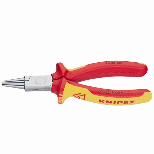 KNIPEX 2206160 Rundzange 160mm Schutzisoliert 1000V VDE geprüft rot/gelb