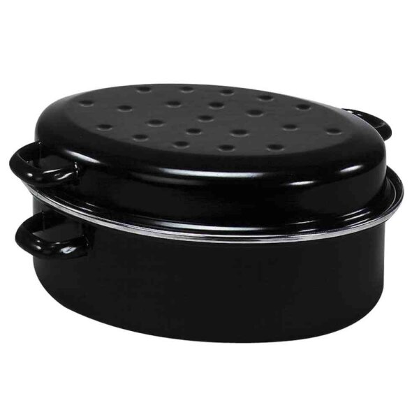 KRÜGER Gänsebräter, Stahlblech schwarz Gourmet 38 cm mit Deckel, 7,5 l