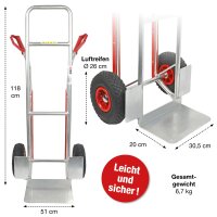 HBH® Sackkarre Alu 200kg Luftreifen TK200ALU04 Aluminium Transportkarre Luftrad