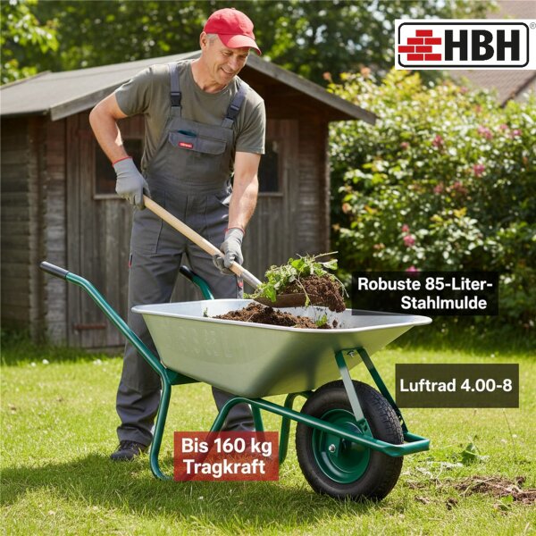 HBH® Schubkarre 85l leicht & handlich ideale Gartenschubkarre grün Luftrad