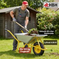 HBH® Schubkarre 85 Liter Garten Farbe gelb Profi...