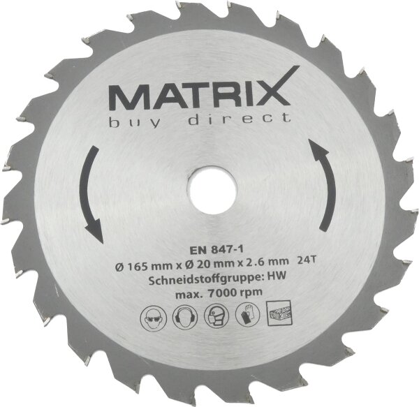 MATRIX Sägeblatt Ersatzsägeblatt 165 mm 24 Zähne für Tauchsäge TRS 1200-56