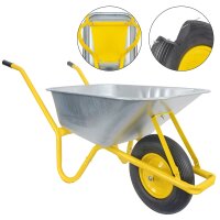 Matrix Schubkarre Profi 100l 250kg PU-Rad Bauschubkarre gelb mit Bodenblech