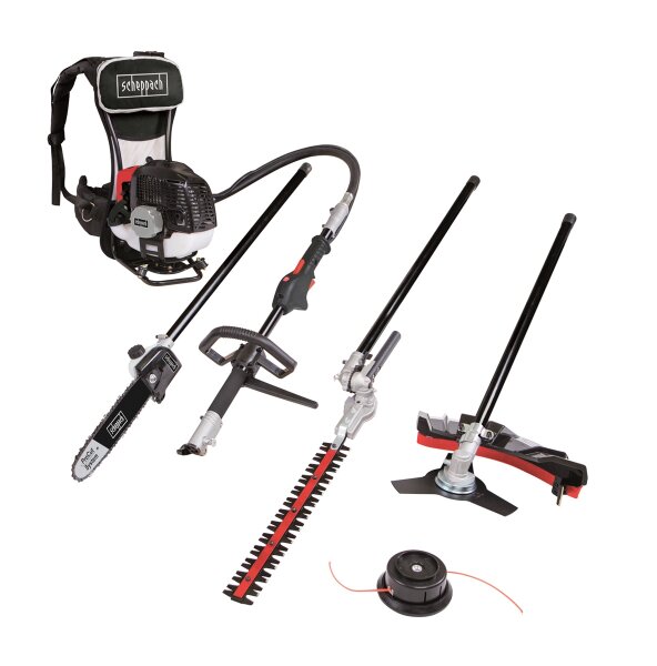 Scheppach 4in1 Benzin Gartenpflegeset Heckenschere Trimmer Rucksack MFH5300-4BP
