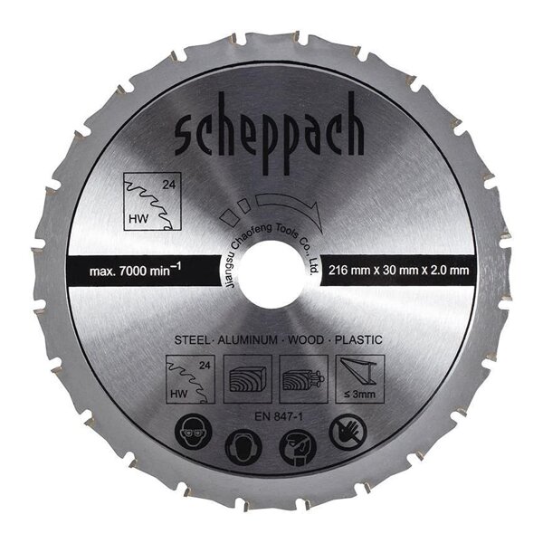 SCHEPPACH Sägeblatt HW 216 x 30 x 2,0 mm 24 Zähne Kreissäge Kappsäge HM90MP