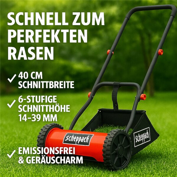 Scheppach SPM400-Pro Spindelmäher Rasenmäher Handrasenmäher 40cm Schnitt leise
