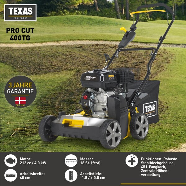 TEXAS Vertikutierer Benzin Rasenlüfter Moosentferner Pro Cut 400TG 40cm 212cm³