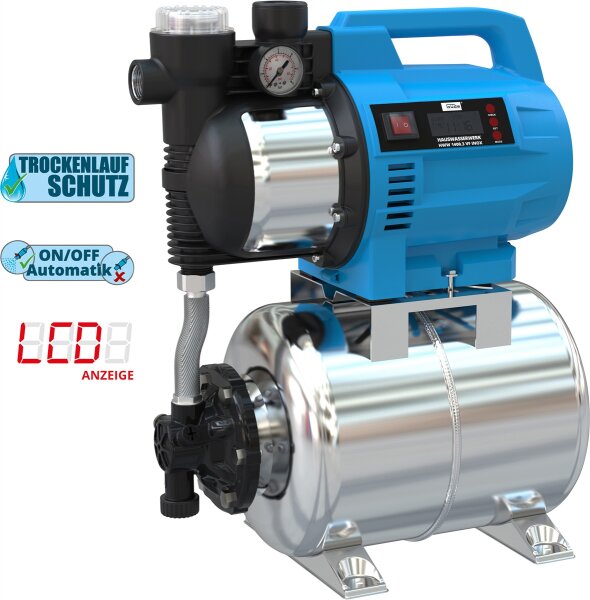 GÜDE Hauswasserwerk Pumpe 24l 1400W 230V 4800l Wasserfilter HWW 1400.3 VF Inox