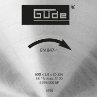 GÜDE Brennholzsägeblatt HM 600x30 mm - 36 Zähne - Ersatzblatt Sägeblatt